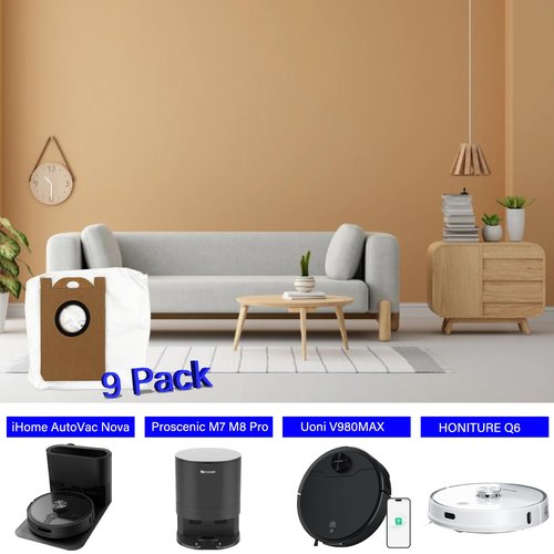 9 Pack Dust Bag for iHome AutoVac Nova, Proscenic M7 Pro M8 Pro, Uoni V980MAX, HONITURE Q6, Kyvol Cybovac S31 Self-Empty Robot Vacuum