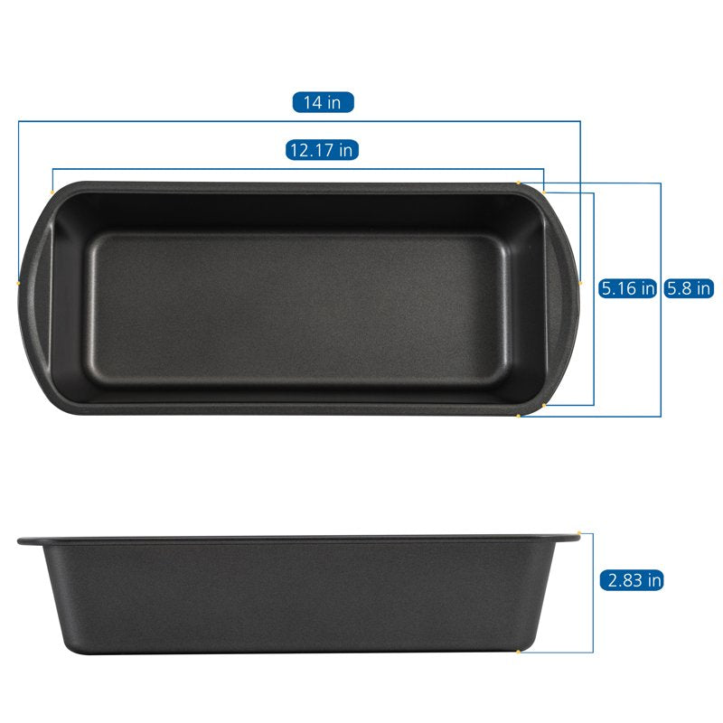 Non-Stick Long Bread Loaf Pan Set - 3 Pack, 12" x 5", Gray