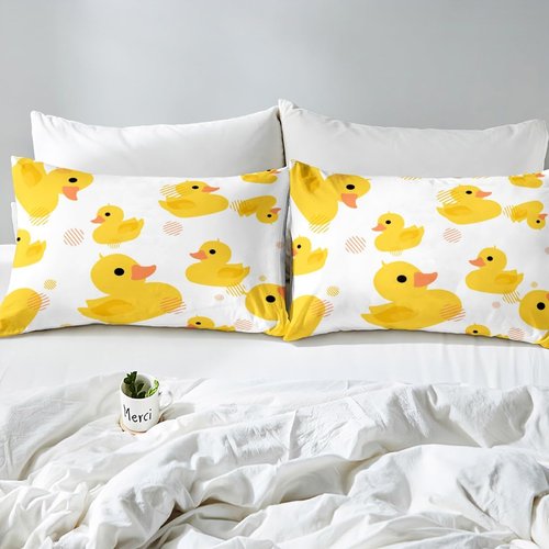 Erosebridal Cartoon Duck Bed Sheetsfor Kids Boys Girls,Kawaii Yellow Duck Fitted Sheet,Cute Hand Drawn Duck Bedding Set Twin,Lovely Farmhouse Animal Bed Cover + 1 Pillowcase,no Flat Sheet