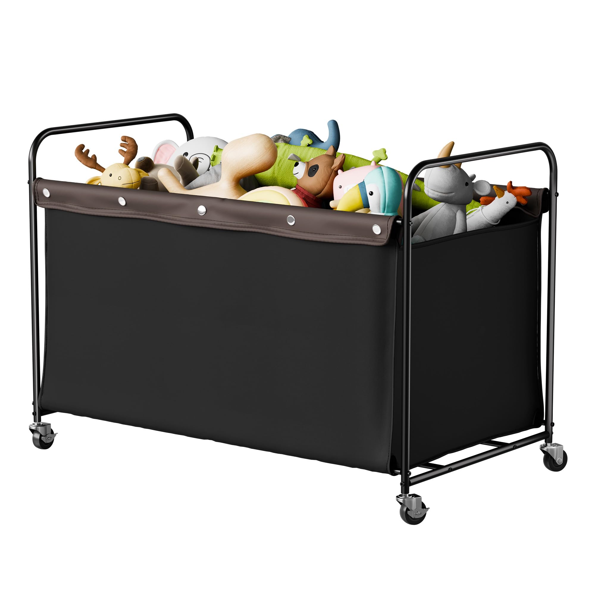 StorageWorks Toy Box with Wheels for Kids, 200L Extra Large Toy Storage Chest and Organizer, 27.5" Metal Toybox with 360° Swivel Wheels for Bedroom, Kids Room, Stuffed Animal Storage, Black