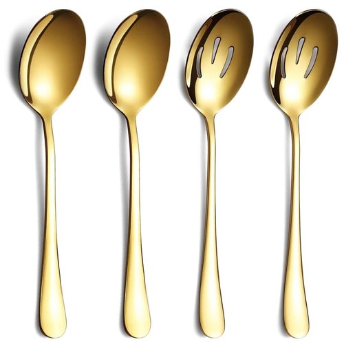 ReaNea Stainless Steel Serving Set - 4 Pieces incl. 2 Spoons, 2 Slotted Spoons, Dishwasher Safe