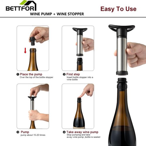 Wine Saver Vacuum Pump with 4 Wine Stoppers, Wine Bottle Stoppers with Food Grade Silicone Leak proof Keep Fresh Suitable for All Standard Wine Bottles