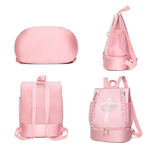 Ballet Dance Backpack with Separate Shoe Compartment,Cute Ballet Dance Backpack,Yoga Bag Dance Duffle Bag (Pink)
