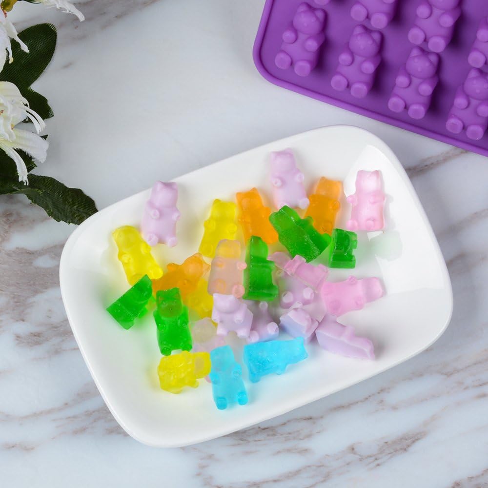 Skiennix Gummy Molds - Bear, Dinosaur & Heart Silicone Candy Molds with 2 Droppers | Pack of 4