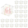 FZJ 24 Pcs Clear Gift Box with Ribbon 2-Layer 6.7x6.7x7.8 Inch, Transparent Cake Carrier Box with Lids, PET Tall Cake Packaging Boxes, Clear Gift Boxes for Birthday,Wedding and Festival Party