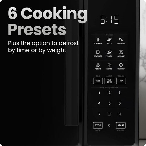 Chefman Microwave Oven - 1.1 Cu. Ft. Capacity, 1000 Watts, 10 Power Levels & Child Safety Lock - Black