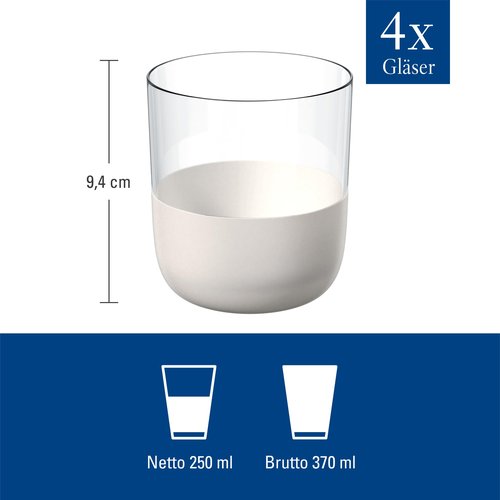 Villeroy & Boch - Manufacture Rock Blanc Whisky Tumbler Set, 4 pcs. Set of Drinking Glasses for Whisky and Cocktails, 12.5 oz, Crystal Glass, Matte White Slate Look