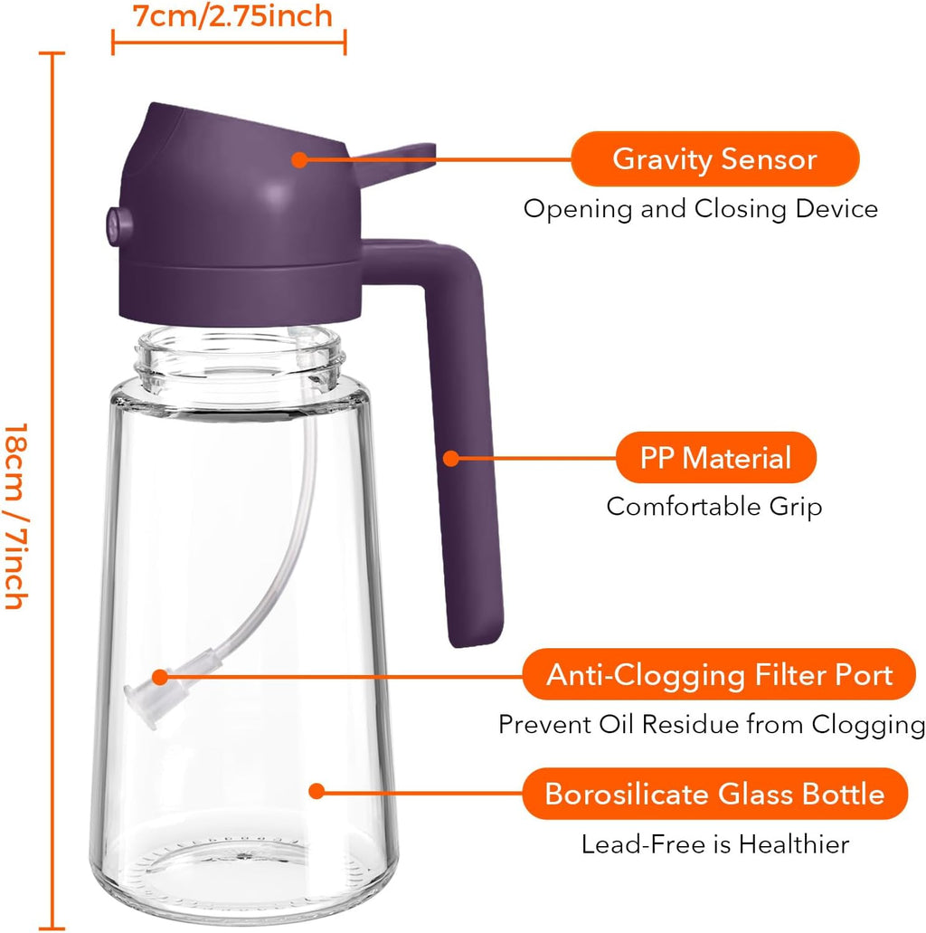 YARRAMATE Glass Olive Oil Sprayer - 16oz Food Grade Premium Spray Bottle for Cooking | 2-in-1 Dispenser (Purple)