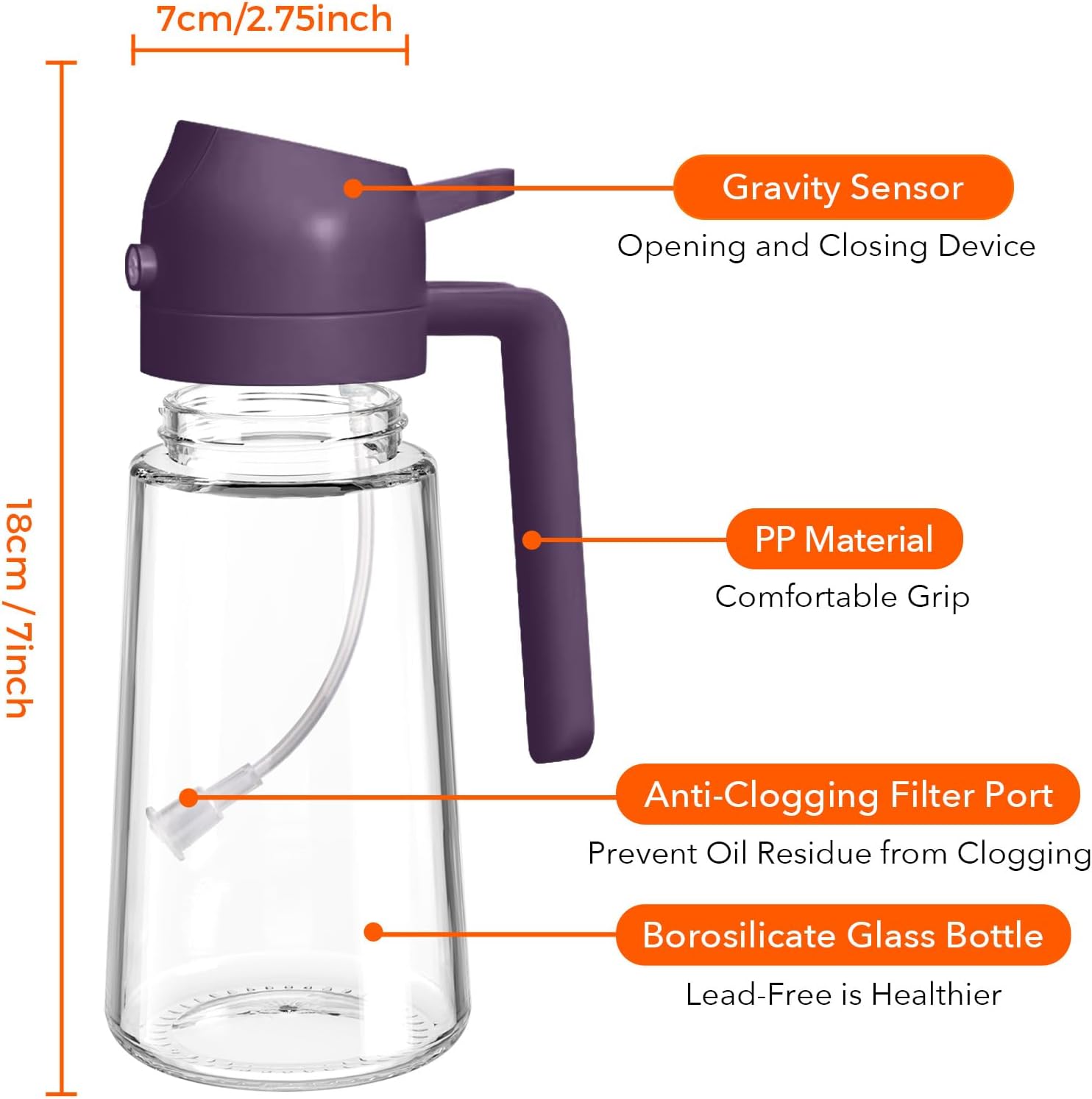 YARRAMATE Glass Olive Oil Sprayer - 16oz Food Grade Premium Spray Bottle for Cooking | 2-in-1 Dispenser (Purple)