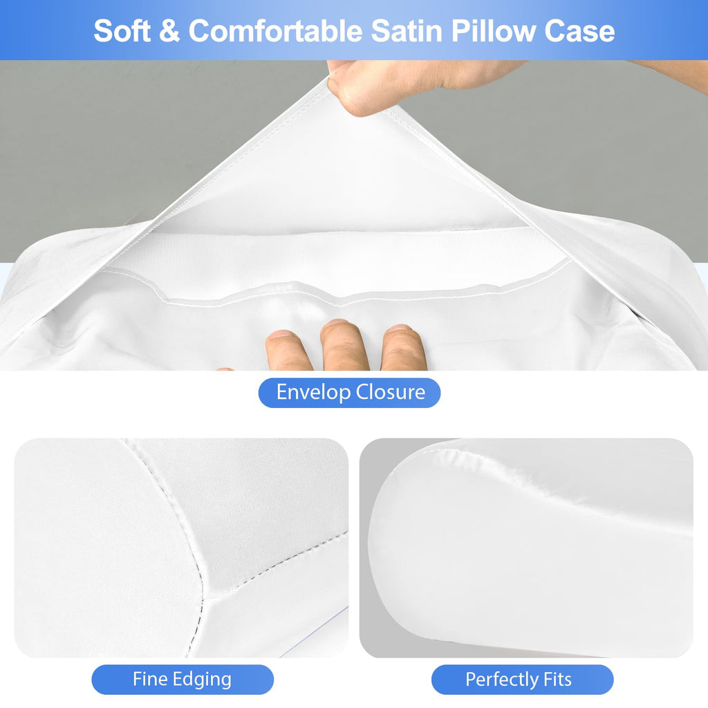Satin Pillowcase for Contour Memory Foam Pillows, 24" x 14" x 5.1"/3.5" Cervical Pillow Case, Soft Pillow Cover for Sleeping Pillows (White)