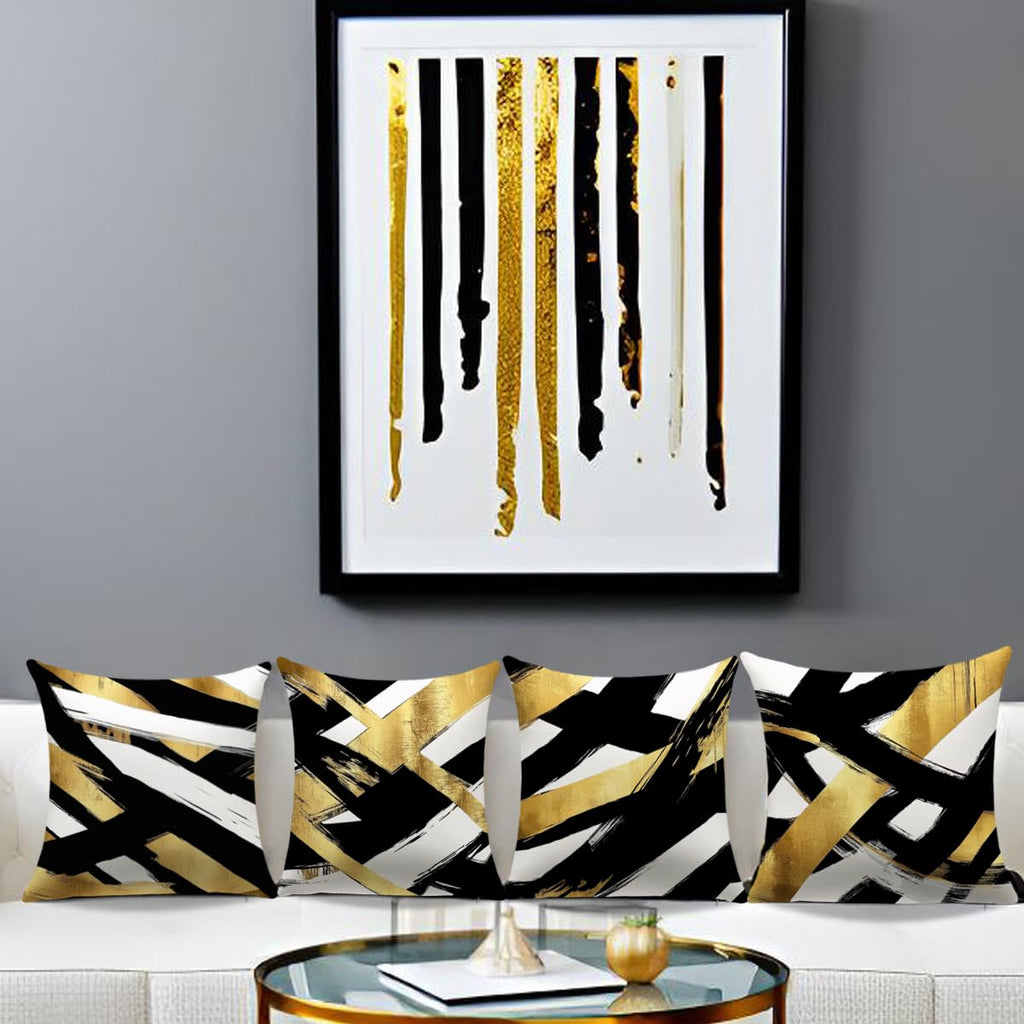 YAJTJX Black and Gold Pillow Covers Set of 4,18 x 18 inch Pillow Covers,Abstract Geometric Stripe Throw Pillows for Home Living Room Decor Sofa Couch Bedroom Pillow Cases