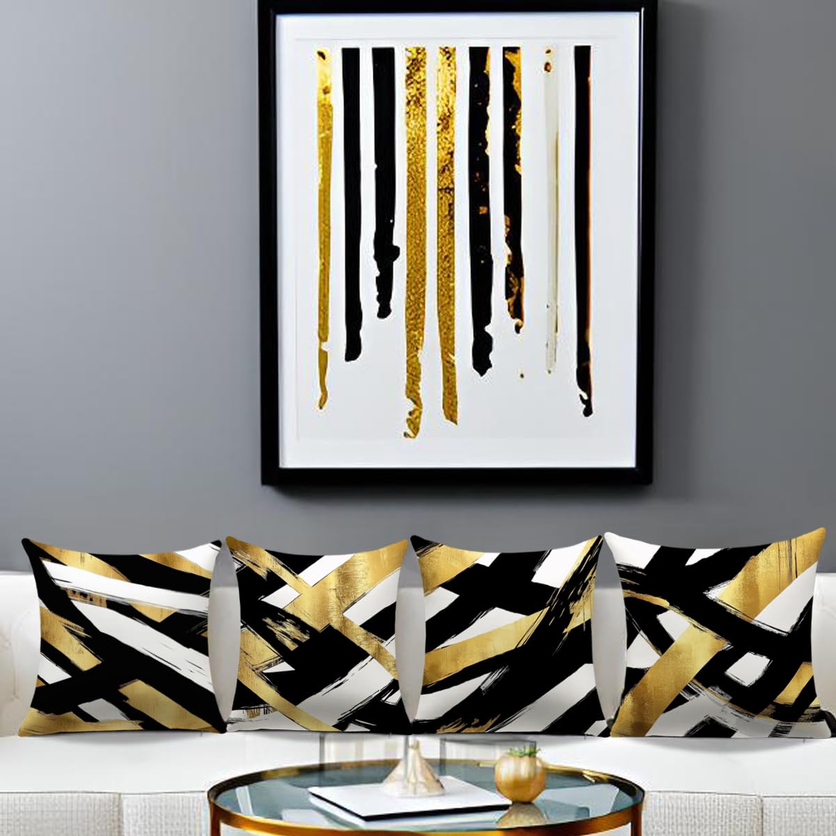 YAJTJX Black and Gold Pillow Covers Set of 4,18 x 18 inch Pillow Covers,Abstract Geometric Stripe Throw Pillows for Home Living Room Decor Sofa Couch Bedroom Pillow Cases