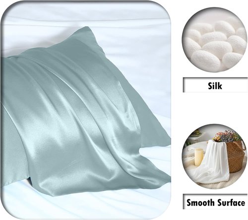 Mulberry Silk Pillowcase - Soft & Breathable for Hair and Skin | Standard 20" x 26" - Haze Blue