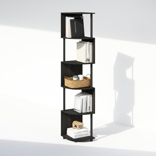 Furinno 5-Tier Bookshelf - Zigzag Corner Design | Espresso/Black | Perfect for Living Room, Bedroom, Home Office