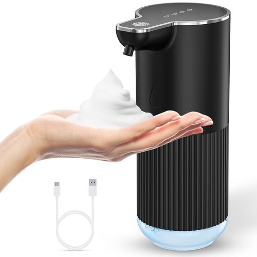 Automatic Foaming Soap Dispenser, Temracha 11.8 oz Touchless Foam Hand Dish Soap Dispenser, 4-Level Adjustable, Wall Mounted, Rechargeable, for Bathroom, Kitchen, Office