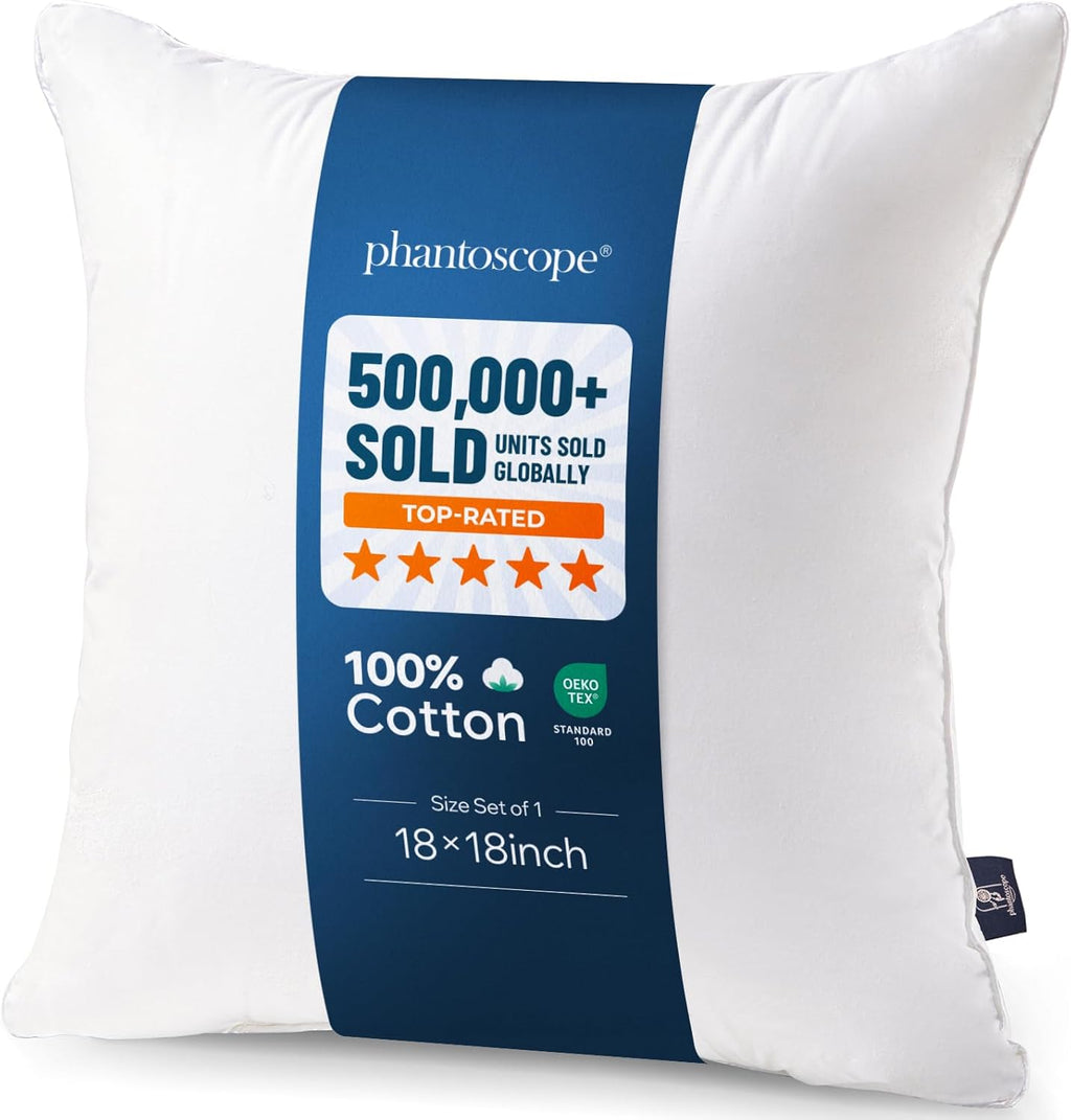 Phantoscope 18x18 Pillow Insert - Soft Microfiber Throw Pillow Stuffer with Cotton Cover - 18 Inch Square