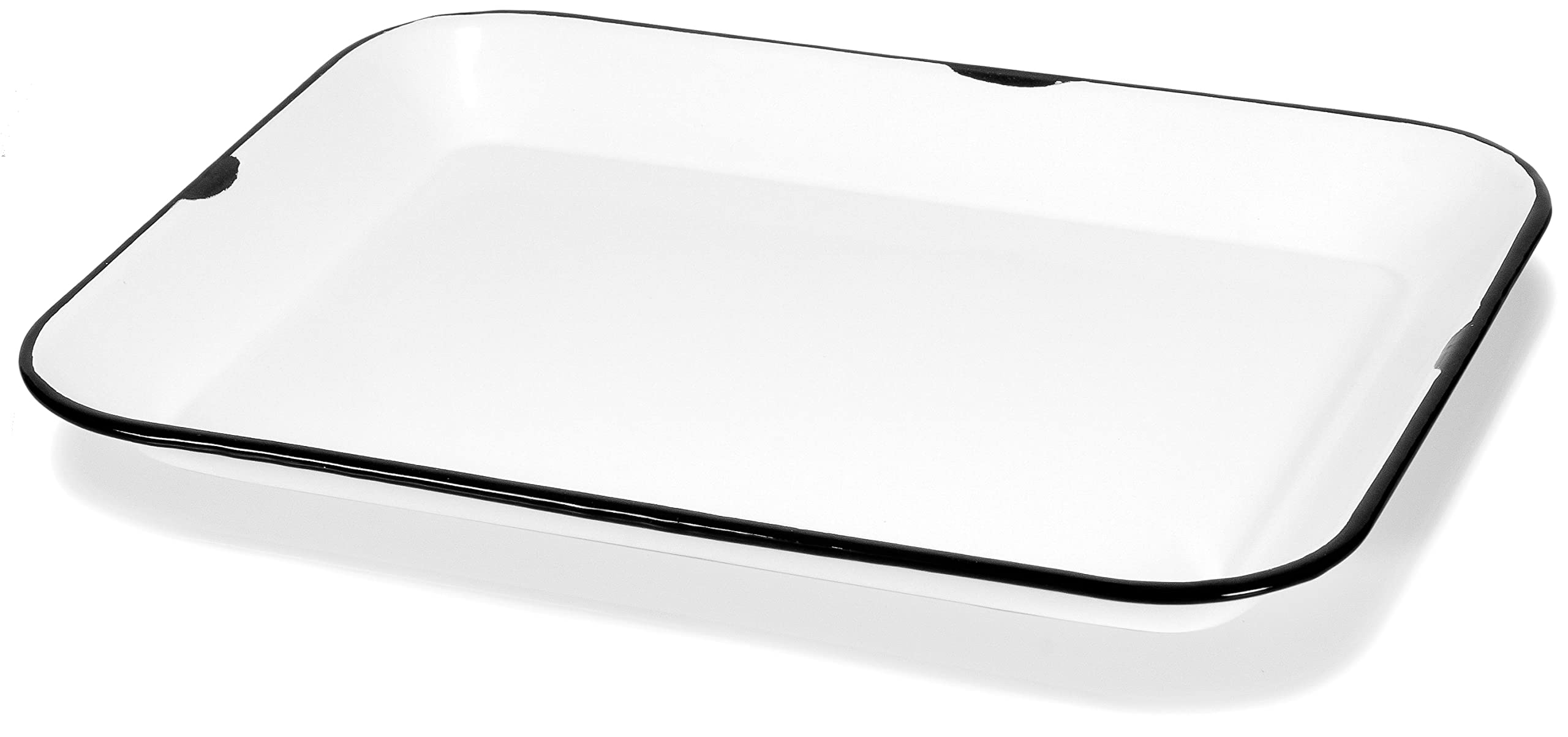 Red Co. 13.5” x 10” Enamelware Metal Classic 1.6-Quart Rectangular Serving Tray, Distressed White/Black Rim