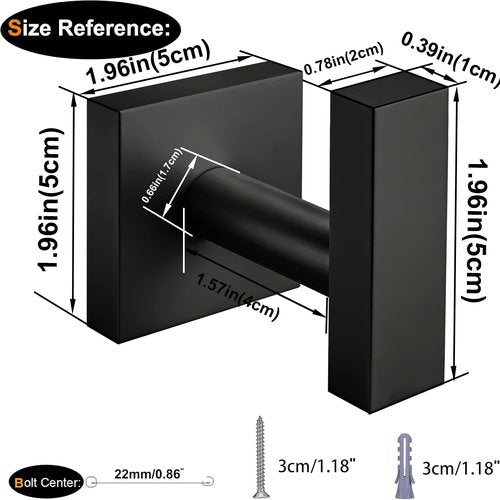 Matte Black Towel Hooks for Bathrooms, SUS304 Stainless Steel Shower Towel Hooks, Heavy Duty Robe Hook for Bathroom Kitchen, Square Coat Hooks for Hanging Towels,Coat,Robe&Sponge, Wall Mounted, 4Pack