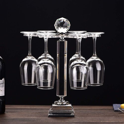 Mylifestyle Elegant Desktop Crystal Glass Stemware Rack/Rotate 8 Wine Glass Storage Holder Stand Air Drying Rack(No included wineglass) (Large) Transparent
