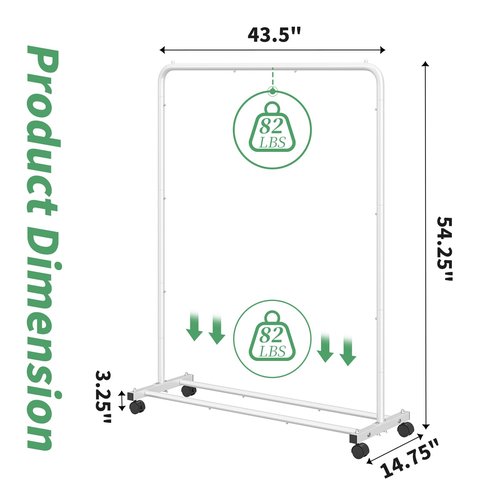 Simple Trending Standard Clothes Clothing Garment Rack with Storage Shelves, Rolling Clothes Organizer on Wheels for Hanging Clothes, White