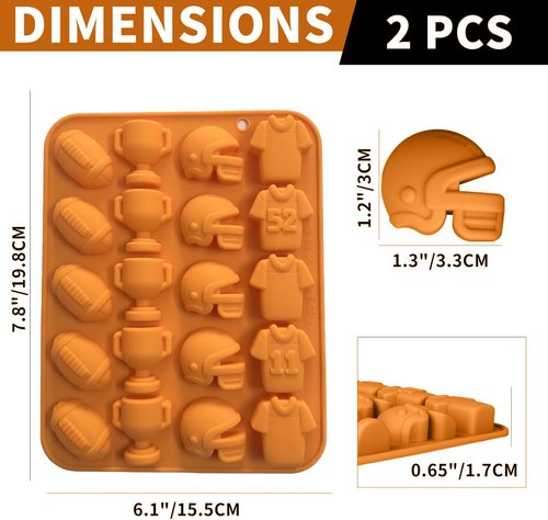 Apiocmy 2 Pack Football Candy Molds, 40-Cavity Football Chocolate Mold with Dropper, Haped with Football, Helmet, Trophies, and Jersey for Chocolate, Candy, Cake Cupcake Decorations