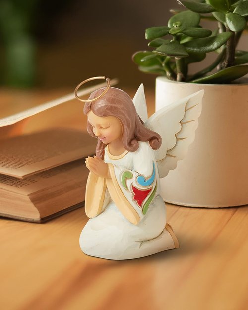 Enesco Jim Shore Heartwood Creek Kneeling Praying Angel Miniature Figurine- Stone Resin Hand Crafted Collectible Angel Figurines Home Decor Statue, 4.33 Inch