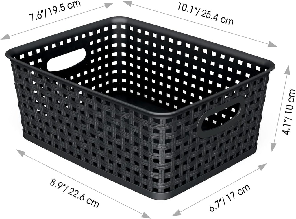 WYT Plastic Small Shelf Storage Baskets - 12-Pack Weave Design for Organizing | Black