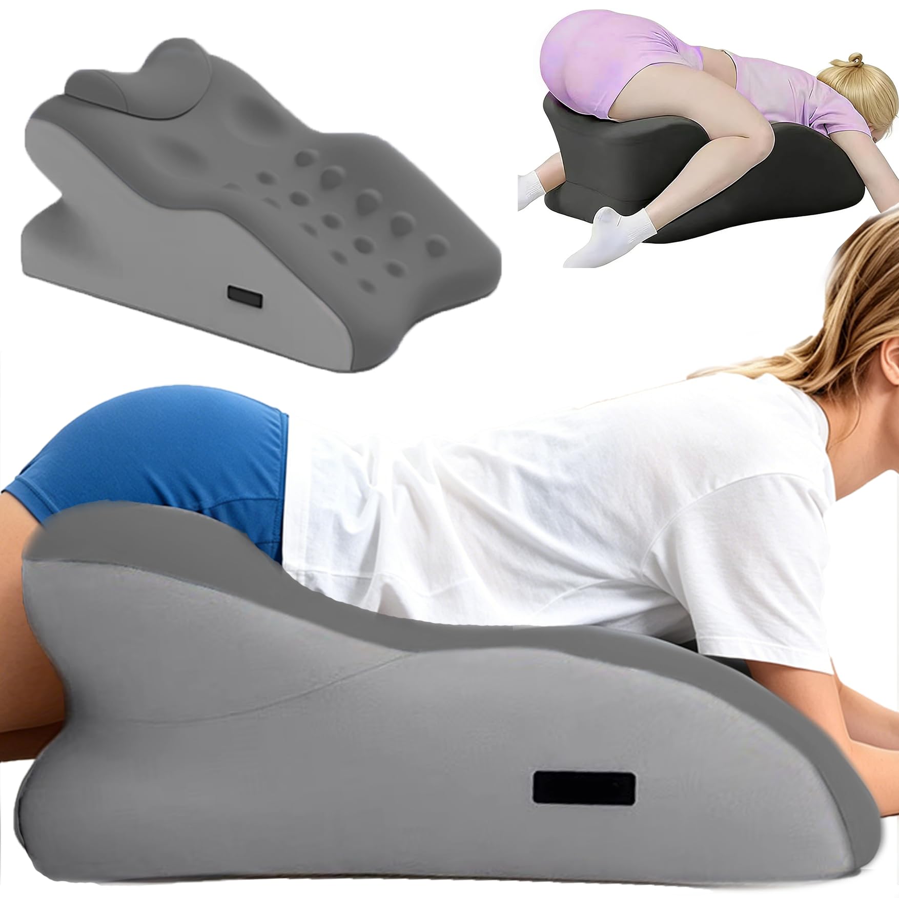27° Wedge Pillow with Built-in Massage Points – Intimacy & Butt Support for Couples, Maternity Pillow, Removable Washable Cover (Light Gray, with Small Pillow)