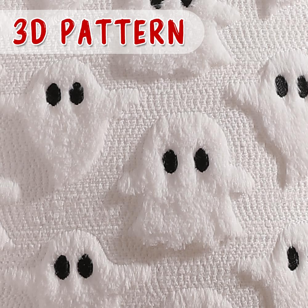 multiwins Halloween Decorations Set of 2 Double-Sided Halloween Pillow Covers 18" x 18", with 2 Different Looks, Cure White Ghost & Ghost with Hat, Plush Faux Fur Throw Pillow Covers for Home Decor