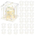 FZJ 24 Pcs Clear Gift Box with Ribbon 2-Layer 8.5x8.5x9 Inch, Transparent Cake Carrier Box with Lids, PET Tall Cake Packaging Boxes, Clear Gift Boxes for Birthday,Wedding and Festival Party