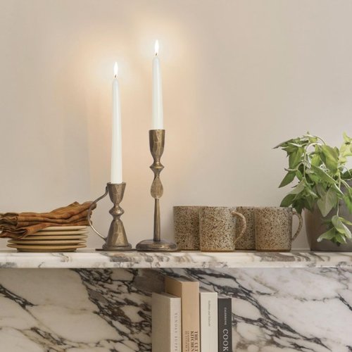Antique Brass Cast Iron Candle Holders Set of 2 – Vintage Decorative Taper Candlesticks for Table Centerpieces and Home Decor