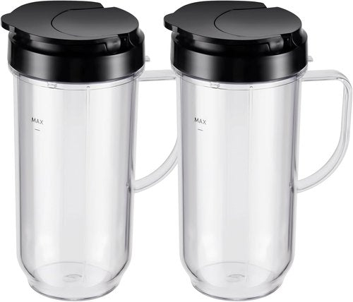 Magic Bullet 22oz Tall Mug Cups - 4-Piece Set with Flip-Top To-Go Lids for MB1001 Blender