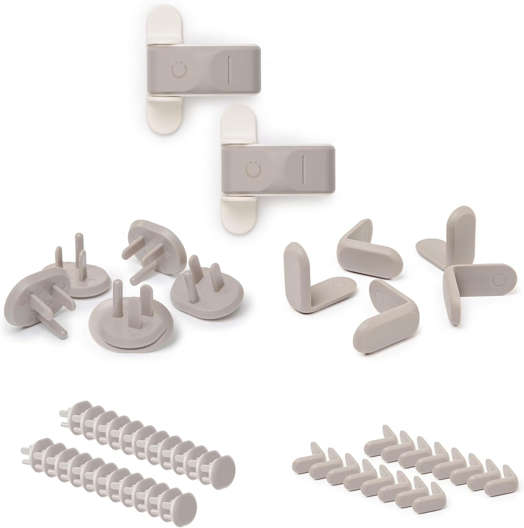 Ubbi Safety Bundle - Childproofing Set with 36 Outlet Covers, 16 Corner Protectors & 2 Pinch Guards | Taupe