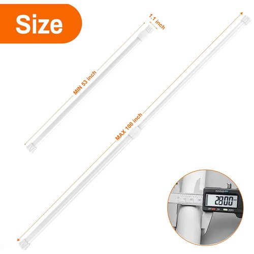 Tension Rods Room Divider, Premium Adjustable Curtain Tension Rod, 53-100 Inch Large Curtain Rod, No Drilling Tension Pole for Kitchen, Bathroom, Cupboard, Wardrobe, Window, Bookshelf DIY Project 1PCS