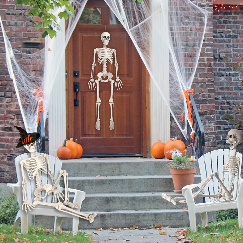 Halloween Skeleton Decoration, 38 Inch Full Body Plastic Skeleton with Movable Joints for Haunted House & Yard Decor