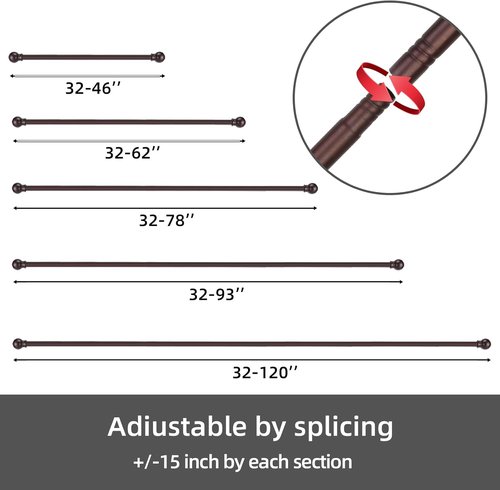 GXOACKJ Heavy-Duty Metal Curtain Rod Set - 2 Pack Brown, Adjustable 32 to 62 Inch with Brackets