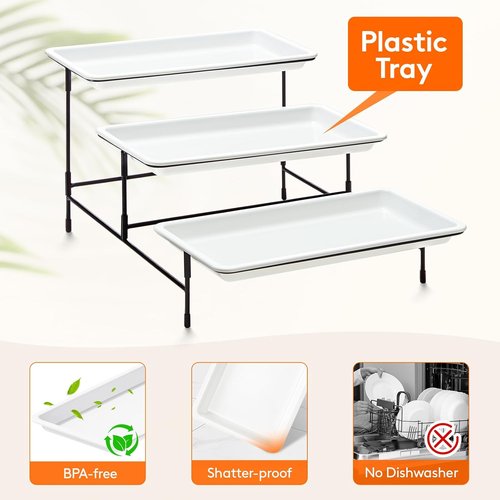 Lifewit 3-Tier Serving Tray - White Plastic Dessert Display Stand with Black Metal Frame | 30 x 17 cm