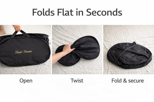 Travel Fanatics Collapsible Laundry Basket with Dividers – Foldable 420D Nylon Traveling Organizer for RV, Hotel & Small Spaces