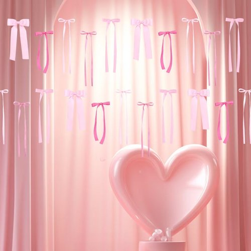 50Pcs Pink Bows for Wall Decor - DIY Bow Photo Backdrop, FCQWMTSD Ribbon Bow Garland, Party Decorations for Birthday, Baby Shower, Bachelorette, Wedding,Room Bedroom Decor