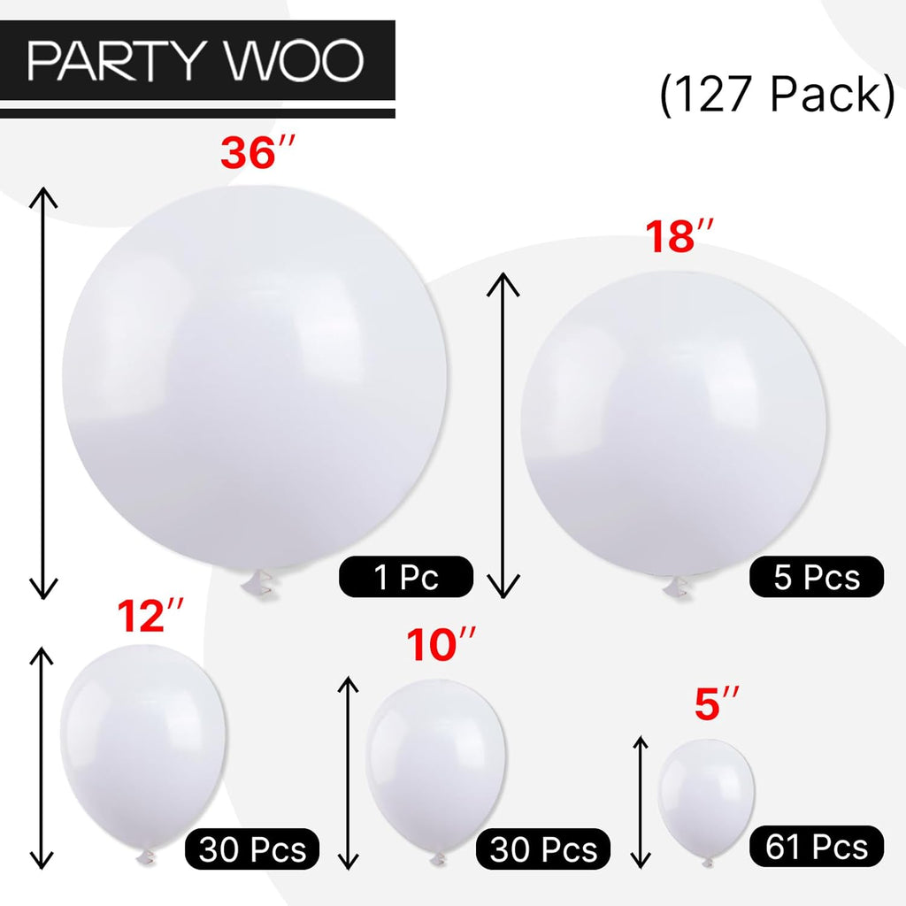 PartyWoo White Balloons - 127-Piece Matte Latex Balloon Arch Kit for Weddings & Celebrations | 5-18 Inch Sizes