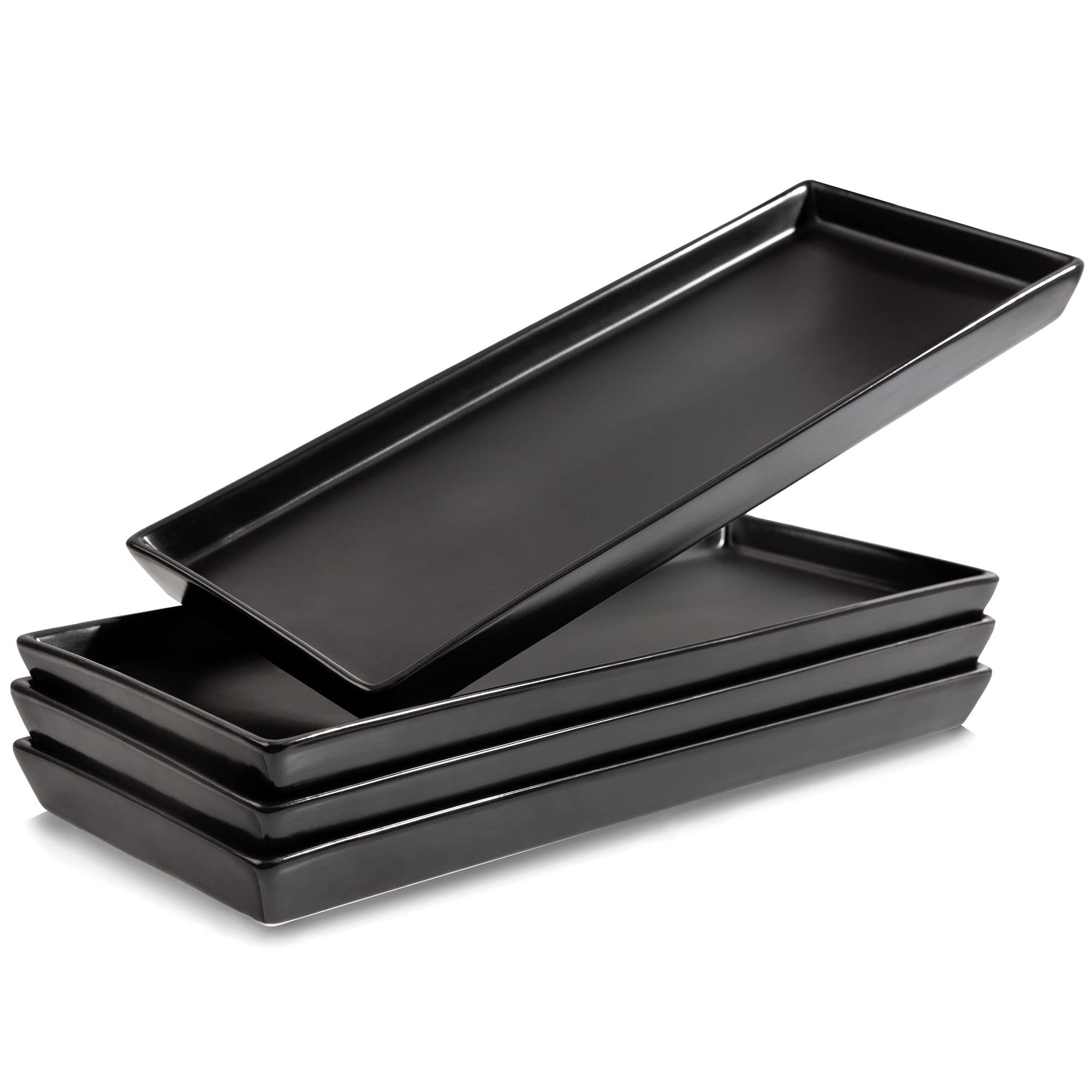Home Beets Neutral Colored Ceramic Serving Platters (14 x 6 Inch Rectangle Plates) Serving Dishes for Entertaining, Food, Appetizers, Desserts, Cheese Board, Charcuterie, Sushi - Set of 4 Party Trays