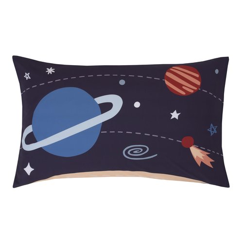 NoJo Everything Kids Solar System Navy, Orange, and Yellow Blast Off 4 Piece Toddler Bed Set - Comforter, Fitted Bottom Sheet, Flat Top Sheet, and Reversible Pillowcase