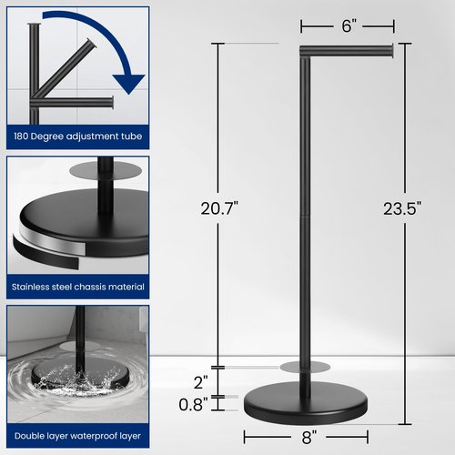 Toilet Paper Holder Stand, Stainless Steel Bathroom Toilet Paper Roll Holder Stand, Free Standing Toilet Paper Holder with Solid Weighted Base, Black