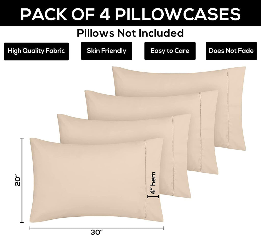 Utopia Bedding Standard Pillow Cases - 4 Pack Soft Brushed Microfiber - Fade Resistant 20 x 26 Inches | Beige
