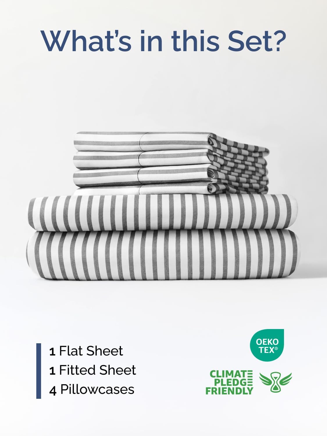 Skiennix Extra Deep King Sheet Set - 6 Piece Breathable Cooling Bedding - Soft Wrinkle-Free Grey Stripes