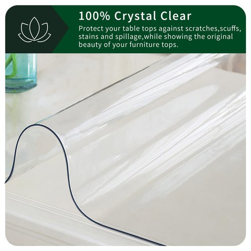 Crystal PVC Chair Floor Mat Clear Table Cover Protector Transparent Plastic Tablecloth for Office Meeting Desk Rectangle Kitchen Countertop Dining Coffee Table Top Topper Water Heat Proof 44x108 Inch