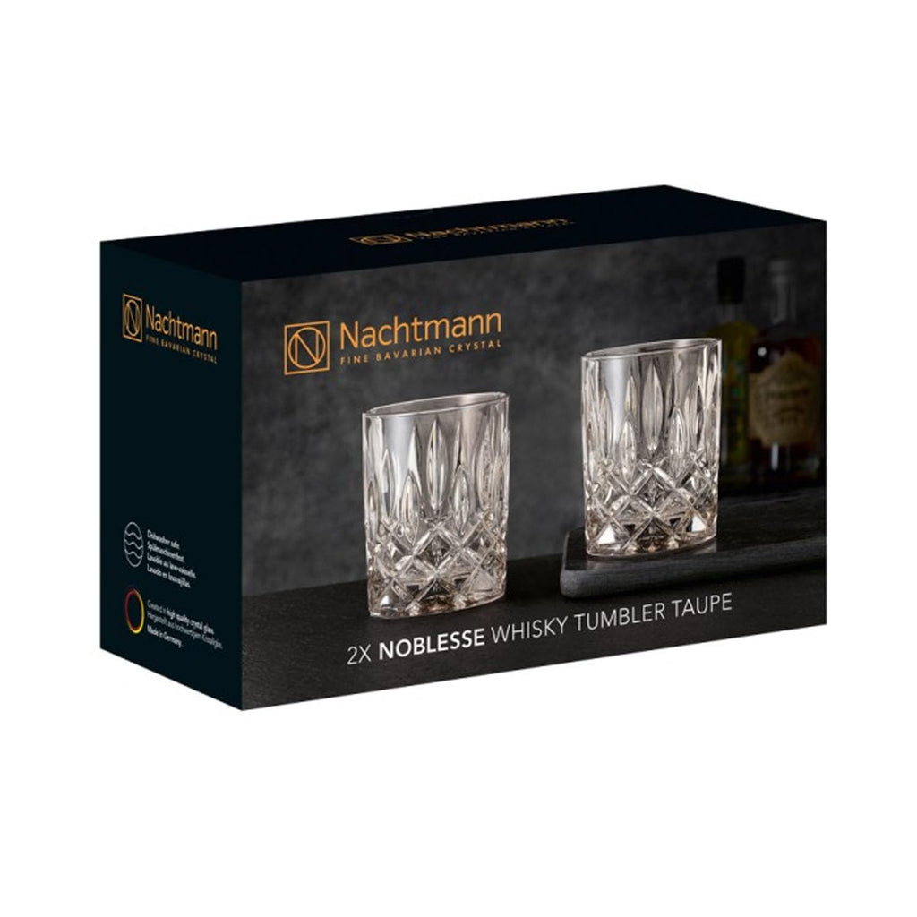 Nachtmann Noblesse 10 oz Whisky Tumblers, Set of 2 – 4" Crystal Drinking Cups with Classic Cut Design, Lead-Free, Trusted Quality Barware for Cocktails, Whisky & Fine Spirits - Signature Gift (Taupe)