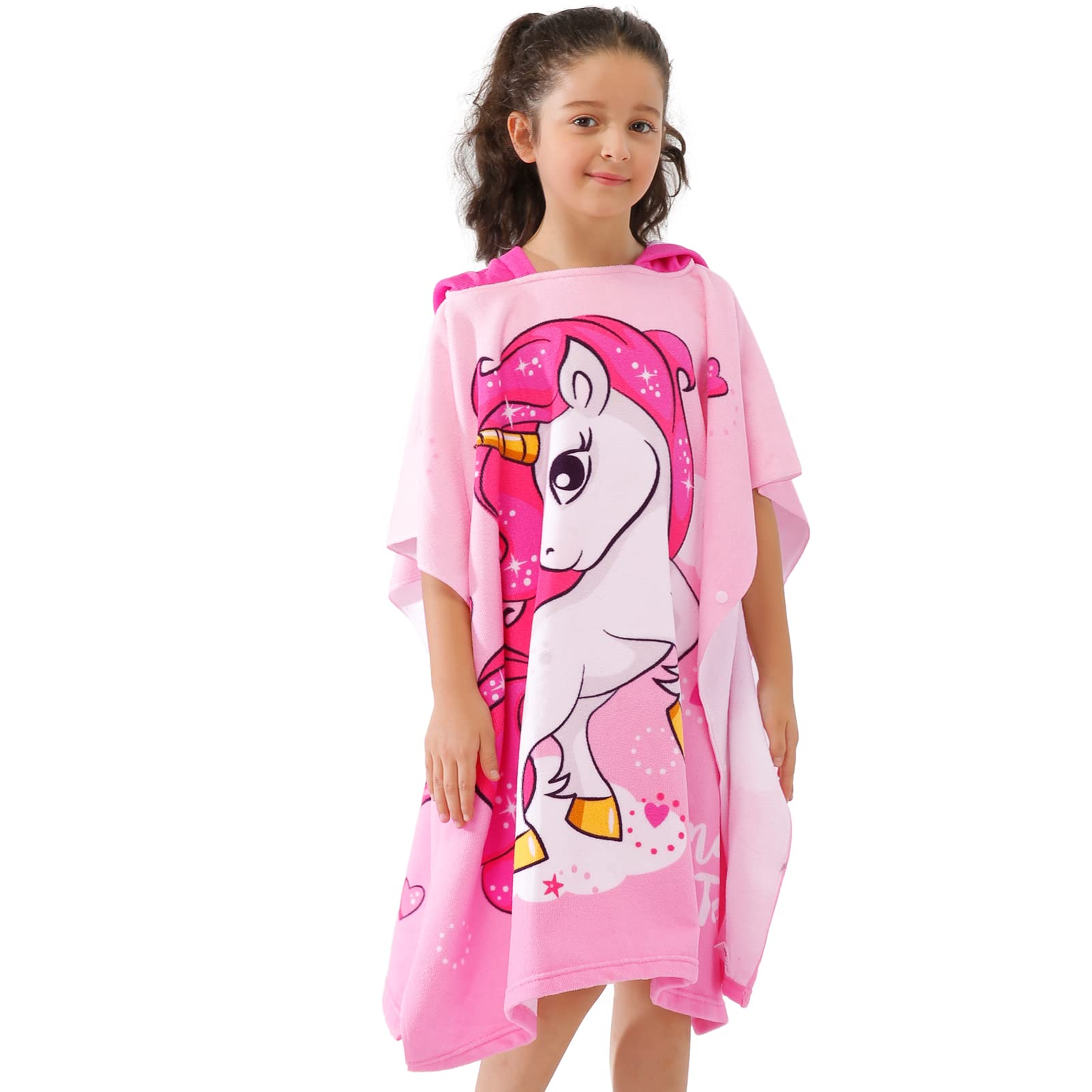 NovForth Kids Beach Towel for Boys Girls, Pink Unicorn Hooded Bath Towel Wrap, Toddler Pool Towel with Hood