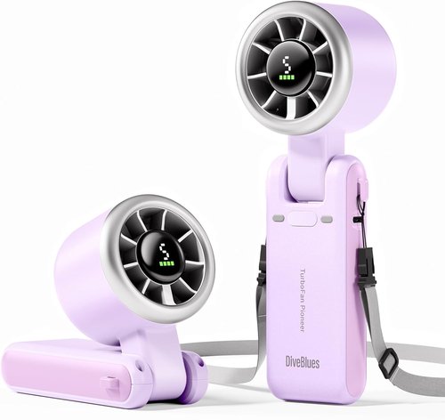 Diveblues Portable Handheld Turbo Fan - 5 Speed Wind Settings | Battery Operated, 12-Hour Runtime for Travel & Outdoor Use