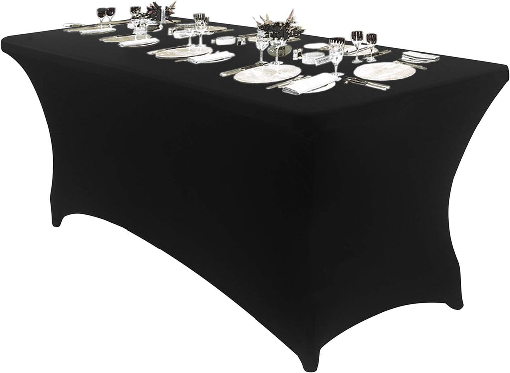 Peomeise 8FT Spandex Table Cover - Rectangular Stretch Tablecloth in Black for Elegant Events